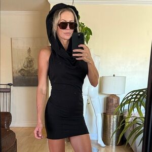 The Ultimate Custom Made Festival / Rave Black Backless Hooded Mini Dress